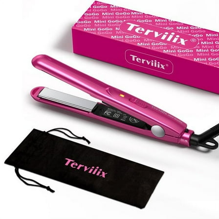 Terviiix 1/2'' Mini Ceramic Flat Iron Hair Straightener, Portable Worldwide Voltage for Travel, Pink
