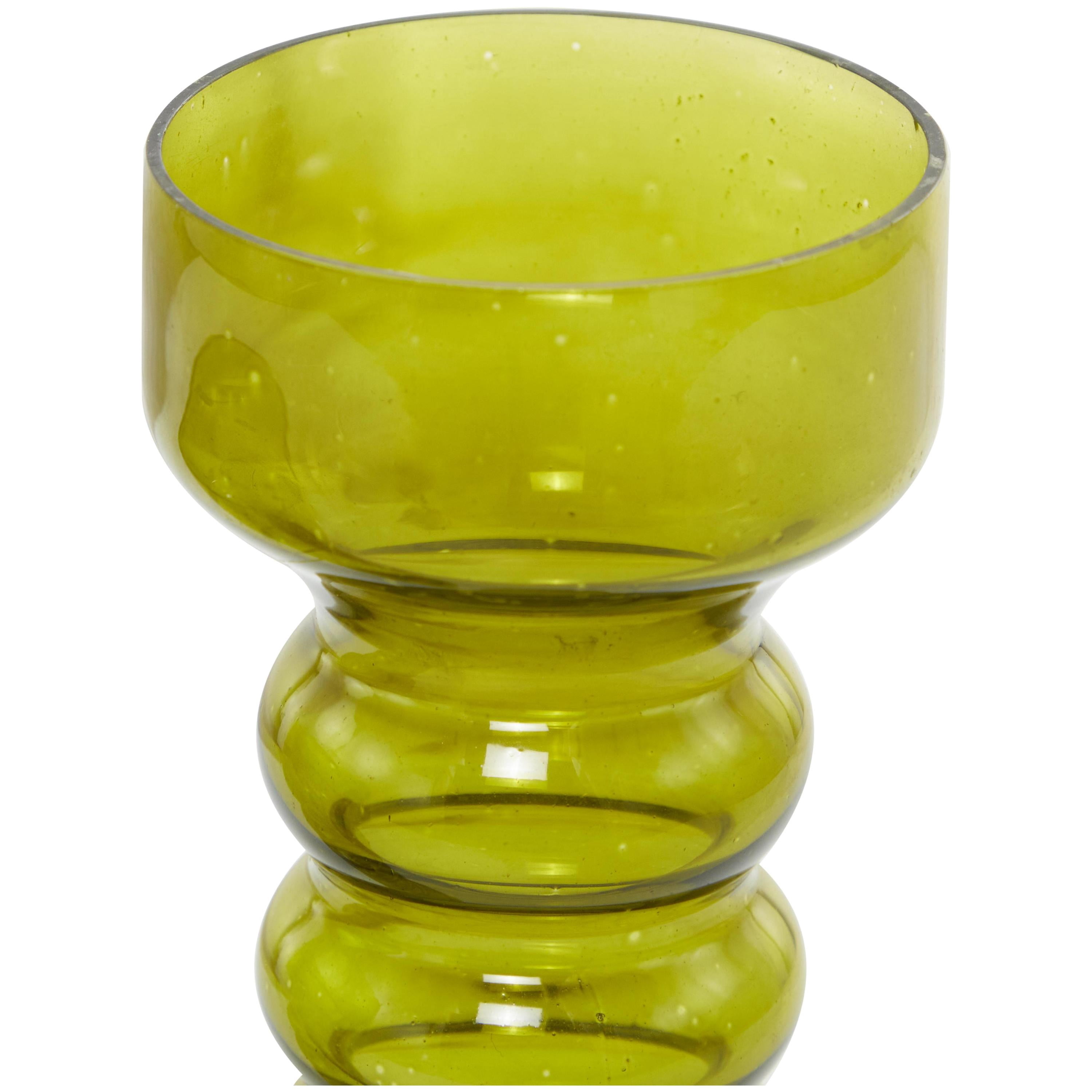 DecMode 3 Candle Green Glass Bubble Pillar Candle Holder, Set of 3