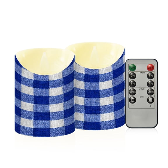 RMDQTR 2PCS Tapered Flickering Flame Candle Lamp LED Simulated Candle Christmas Holiday Decorations Flame-Free Safety Ambient Lighting Deep Blue Checkered