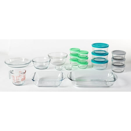 Anchor Hocking Clear Glass Bakeware, Storage and Prep Set with Lids, 32 Piece Set