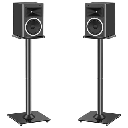 HOMOUNT Floor Speaker Stands, 31" Height Satellite & Bookshelf Speaker Stands, Floorstanding Shelf Speaker Stand, 1 Pair, Each Hold Up to 22lbs, with Glass Base