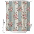 thumbnail image 2 of Teal Green Wooden Shower Curtains for Bathroom, Farmhouse Pink Florals Distressed Waterproof Fabric Shower Curtain, Decorative Bathroom Curtain for Bathtub, 36"x72", No Hooks Included, 2 of 9