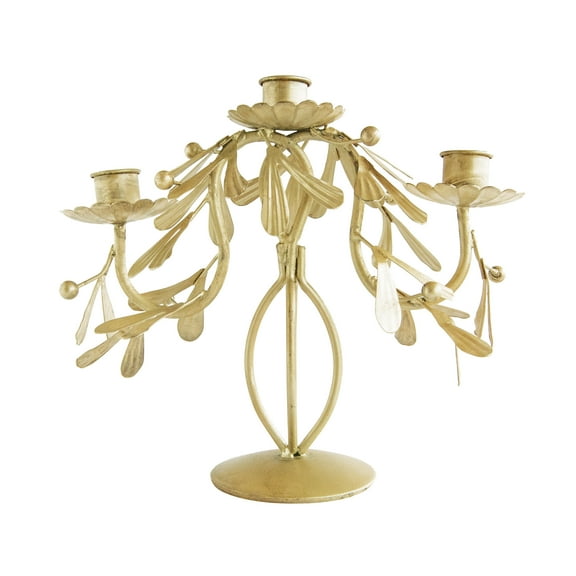 Creative Co-Op Metal Candelabra with Leaves and Berries, Distressed Pewter Finish
