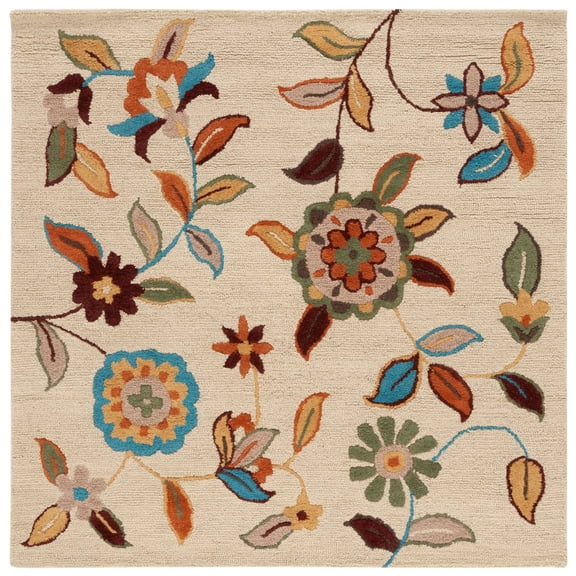 SAFAVIEH Blossom Marielle Floral Wool Area Rug, Beige/Multi, 6' x 6' Square