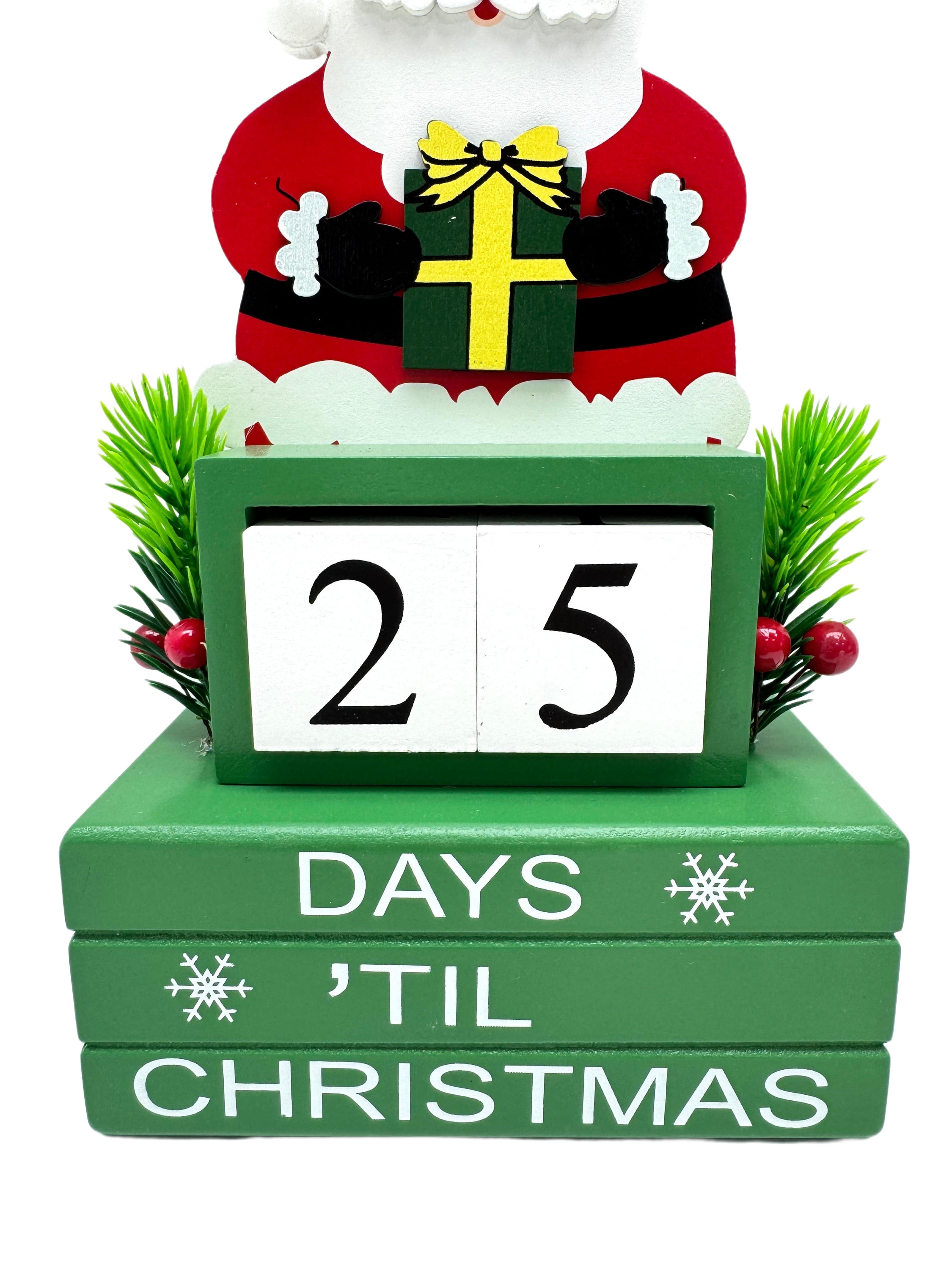 Holiday Time 10" wood Santa Advent Calendar with removable blocks to change the countdown date, Santa Claus Advent Calendar
