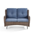 thumbnail image 2 of PARKWELL Outdoor Wicker Loveseat Glider with Navy Cushion in Brown Rattan Finish, 2 of 11