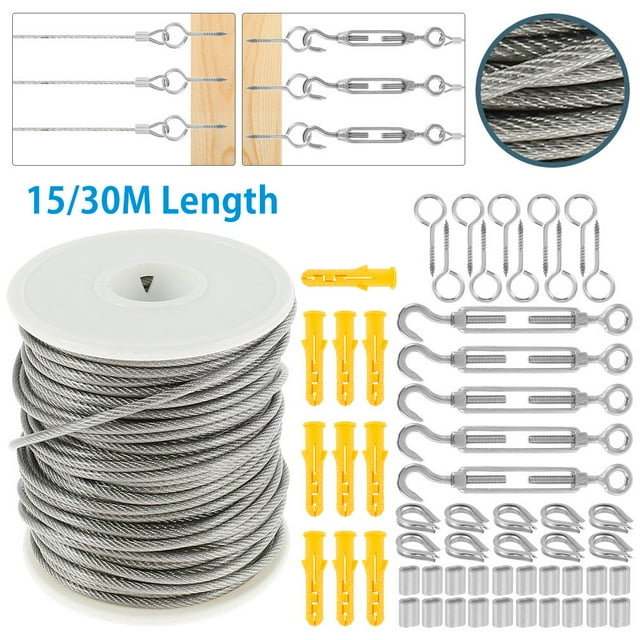 Corde Léger Suspendu Kit Fil de Jardin PVC Enduit 304 Câble en Acier Inoxydable Câble de Jardin Garde-Corps Fil Clôture Kits de Rouleau Résistant 15M