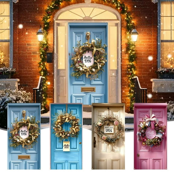 Fwttom Christmas Door Cover - Fabric Welcome Door Curtains, Party Holidays Christmas Decoration Door Covers for Front Door, 70.8" x 35.4"
