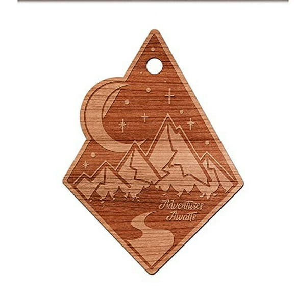 Adventure Awaits Engraved Wood Mountains Hiking Camping Christmas Ornament