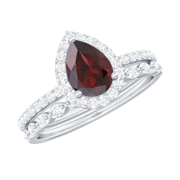 Teardrop 0.85 Ctw Red Garnet 925 Sterling Silver Solitaire with Accents Wedding Ring for Women
