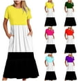 thumbnail image 5 of Summer Dresses for Women 2024 Color Block Tiered Casual Loose Ankle Length Dress Short Sleeve Crewneck Holiday Dress Pockets Green,M, 5 of 5
