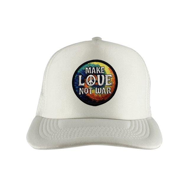 Gravity Threads Make Love Not War Patch Adjustable Trucker Hat - White