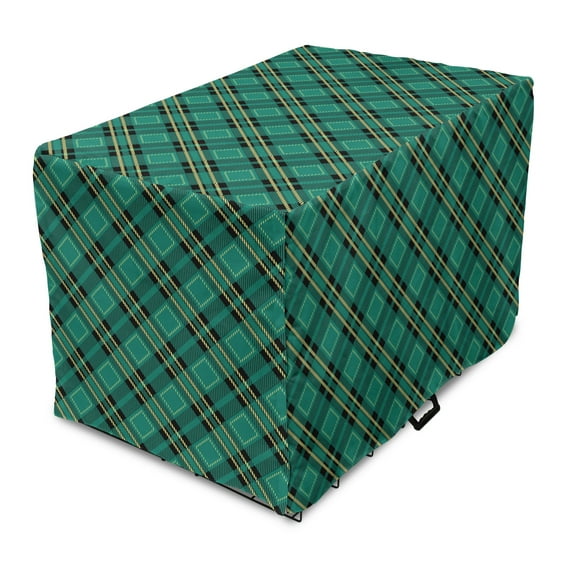 Celtic Green Dog Crate Cover, Classical Tartan Diagonal Lines Arrangement Plaid Print, Easy to Use Pet Kennel Cover Small Dogs Puppies Kittens, 7 Sizes, Teal Pastel Yellow, by Ambesonne