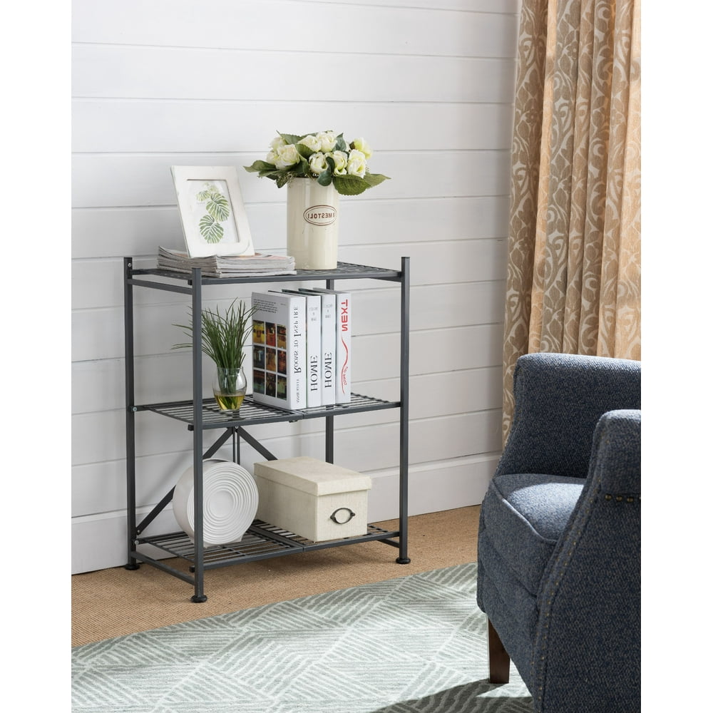 Marsden Gray Metal Transitional 3 Tier Shelf Folding Storage Bookcase