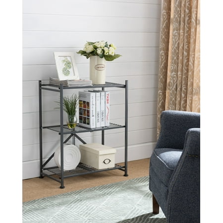 Gray Metal Transitional 3 Tier Shelf Folding Storage Bookcase Home Gray Metal Transitional 3 Tier Shelf Folding Storage Bookcase Home Office Organizer Display Unit Com
