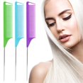 thumbnail image 3 of Rat Tail Combs Parting Comb: 3Pcs Rat Tail Comb Set, Long Steel Pin Rat Tail Teasing Comb, Hair Combs for Salon Hair Stylist, Tail Combs Metal ,Parting Combs for Women(Purple|Green|Blue), 3 of 5