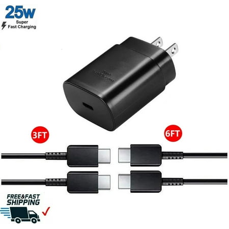 USB C Super Fast Charger for ZTE GABB Z2 Super Fast Charging 25W Charger with 3Feet & 6 Feet Cables Included - Black