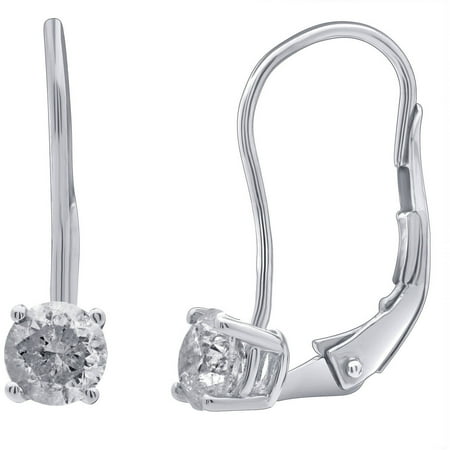 1/2 Carat T.W. Round Diamond 14kt White Gold Leverback Stud Earrings with Gift Box, IGL Certified