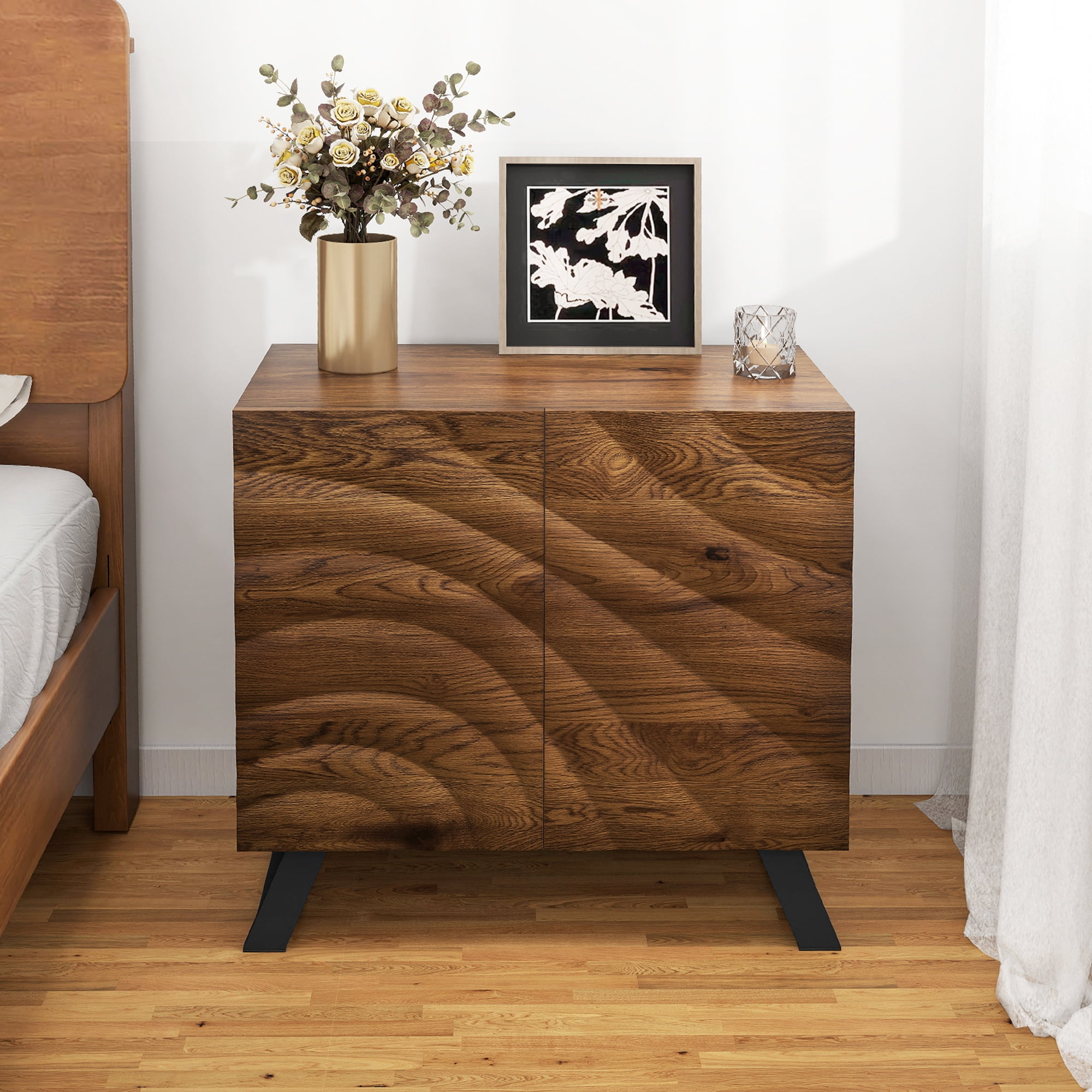 Uforic Rustic 29" Wood Kitchen Cabinet with Adjustable Shelves and Accent Table