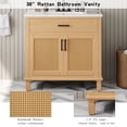 thumbnail image 6 of 36" Rattan Bathroom Vanity with Ceramic Sink, Soft Close Doors and Drawers, Freestanding Cabinet with Solid Wood Legs, Large Space Storage, Natural Finish, 6 of 8
