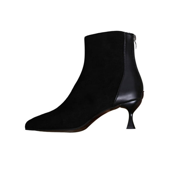 Womens Winter Boots, Fashionable Casual, Pointed Toe, Solid Color, Back Zipper, Low Heel Ankle Boots