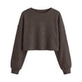 thumbnail image 6 of thefmos Women's Cropped Ribbed Knit Top Round Neck Long Sleeve Short Sweater Fashion Fall Winter Casual Outfit, Coffee XL, 6 of 6