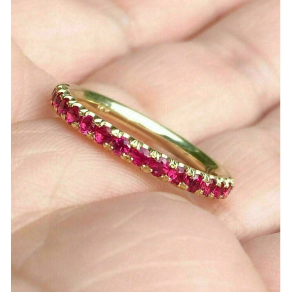 Bluebelljewels Women's Half Eternity Wedding Band Ring 14k Yellow Gold Plated Round Cut Ruby