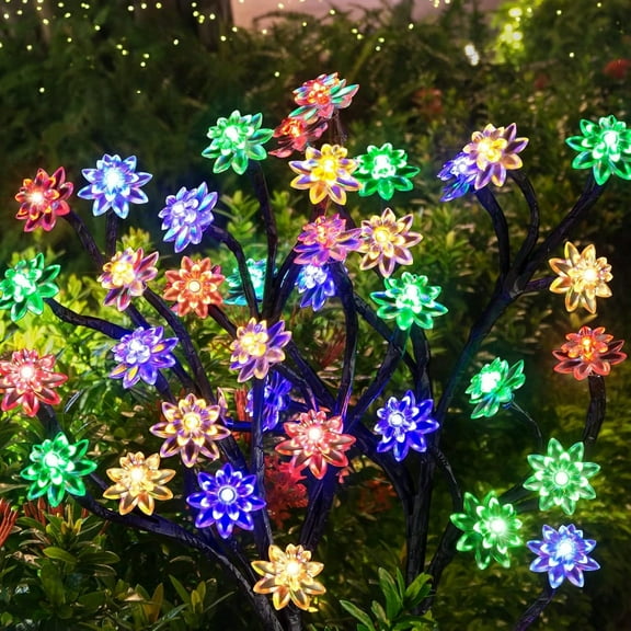 4 Pack Solar Flower Lights with Constant & Flashing Modes, Waterproof Multi-Color Outdoor Solar Lights for Outside Cemetery Grave Mothers Day Gifts