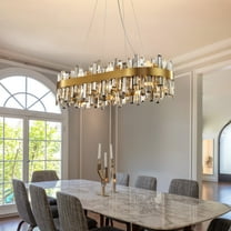 HOOMEDELIER 35" Modern 16-Light Oval K9 Crystal Chandelier - Gold Dimmable Pendant Light for Dining Room, Living Room & Kitchen Island