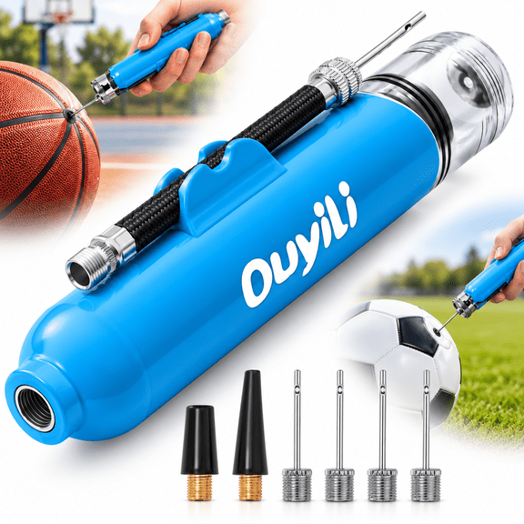 Ustris Ball Pump with Needle, Dual Action Soccer Ball Pump & Ball Air Pump, Portable Basketball Pump and Needle Kit with Flexible Hose for Basketball, Soccer, Football & Volleyball