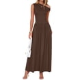 thumbnail image 5 of Women'S Summer Sleeveless Maxi Dress One Shoulder Casual Slim Swing Pleated Formal Dresses with Pockets Brown L, 5 of 9