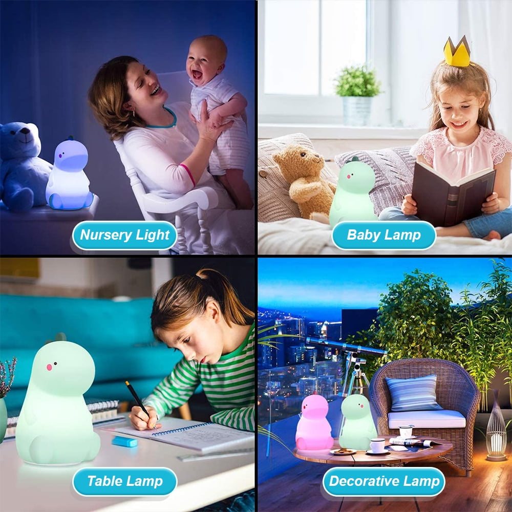 Amerteer Dinosaur Night Light,Cute Color Changing Silicone Baby Night Light with Touch Sensor for Kids,Rechargeable LED Bedside Nursery Lamp for Toddler's Room, Dinosaur Gifts for Boys Girls