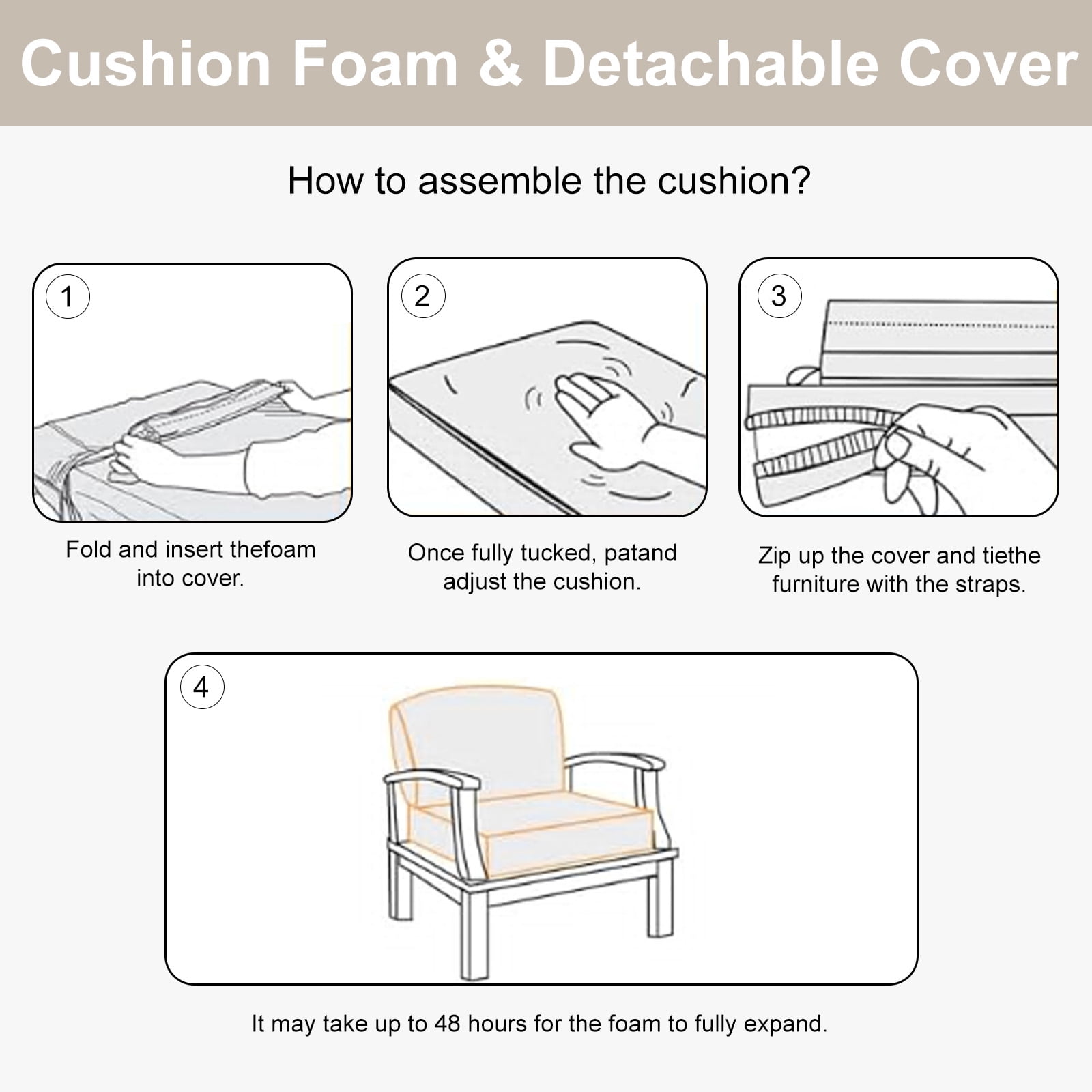 XXLYY Outdoor Cushions for Patio Furniture, Waterproof Deep Seat Cushions Set , 24*24 In Outdoor Chair Replacement Cushions with Removable Cover for Chair Sofa Couch