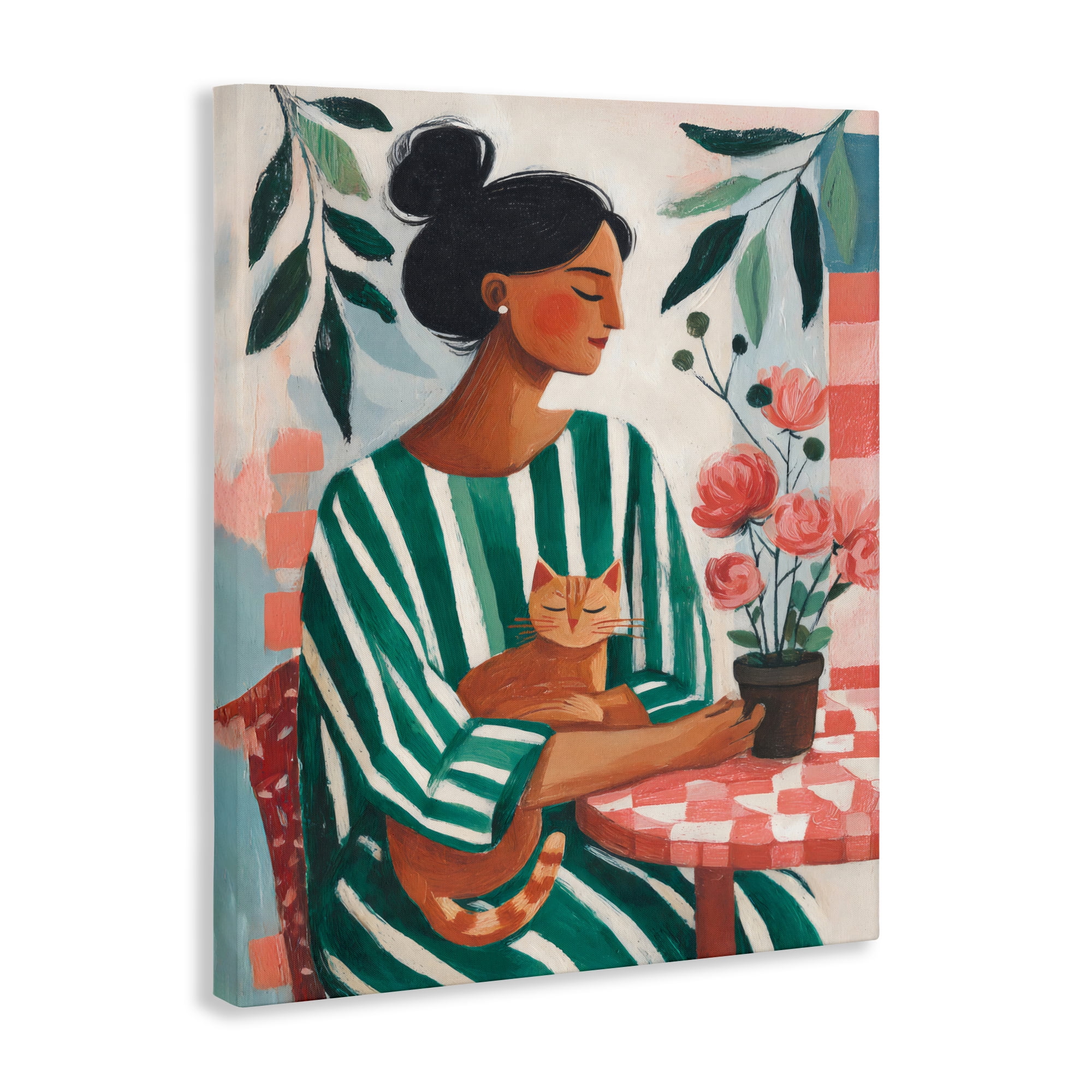 Stupell Industries Cat Lady in Striped Dress Canvas Wall Art, design by Sisi and Seb