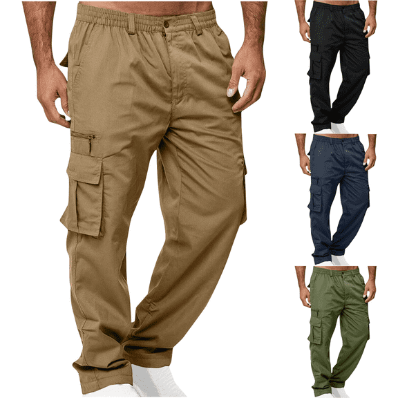 Cargo Pants for Men Khaki Pants Straight Slim Fit Uniform Pants Multiple Pockets Outdoor Hiking Jogger Trousers