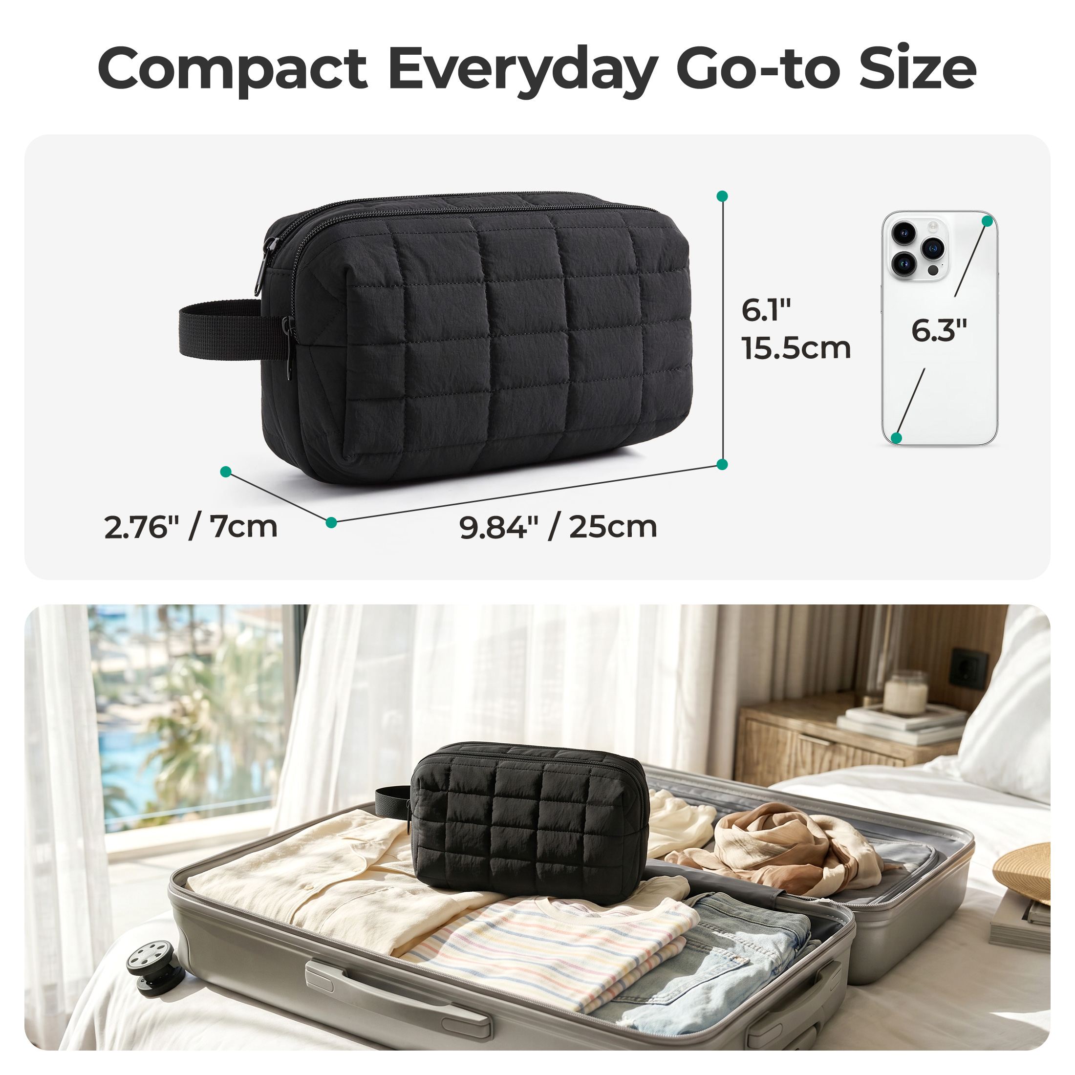 Bagsmart Travel Toiletry Bag, Grid Quilted Black photo 8