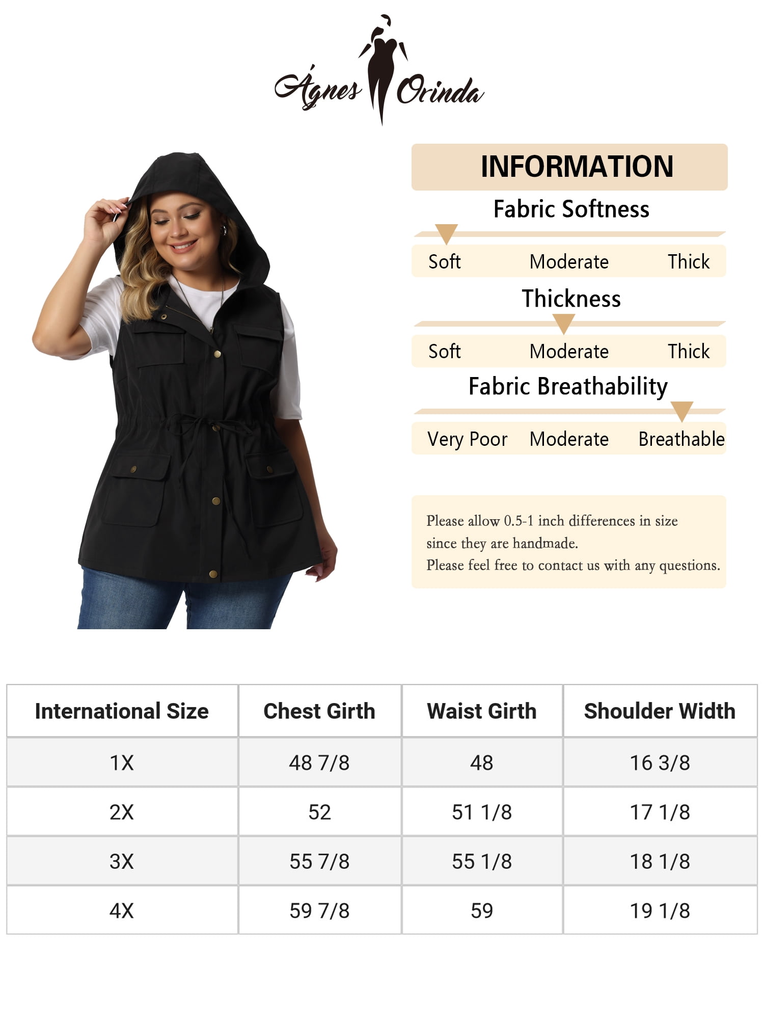 Unique Bargains Women's Plus Size Vest Sleeveless Anorak Cargo Drawstring Jacket