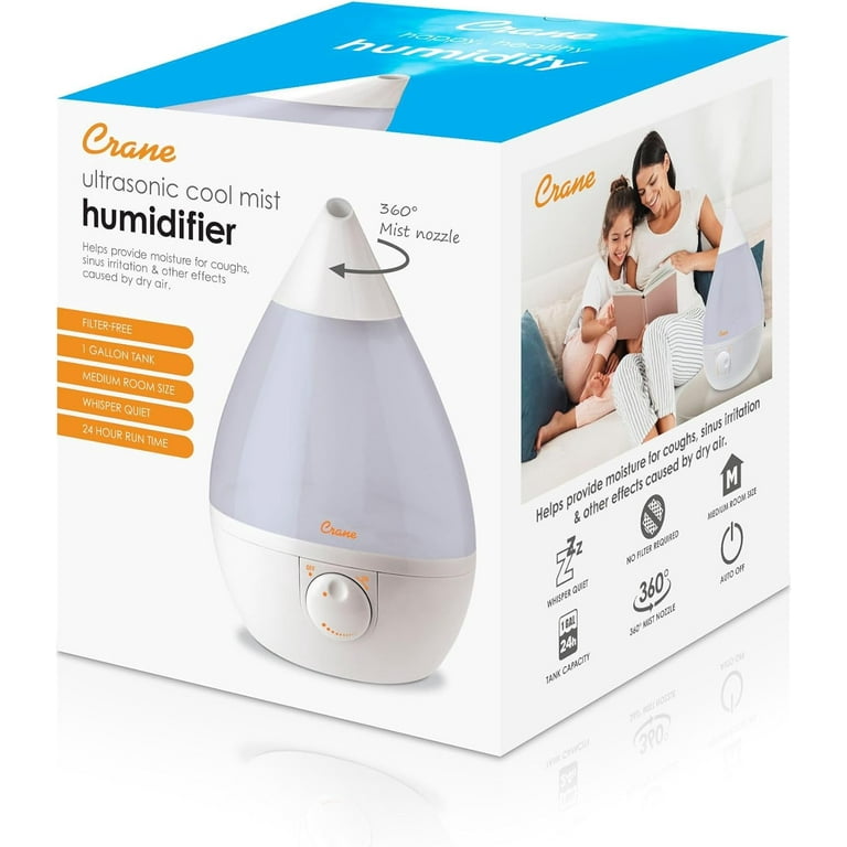 Crane White Drop Ultrasonic Cool Mist Teardrop Humidifier, 1