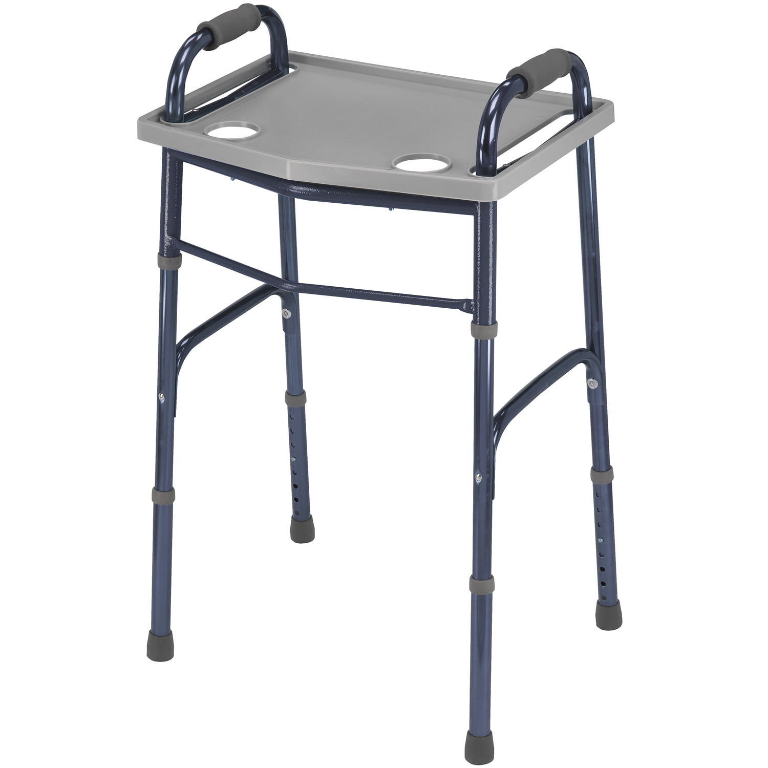DMI Walker Tray with Cup Holders, Fits 16–19 in Standard and Folding Walkers, 21 x 16 in Tray Surface, Gray