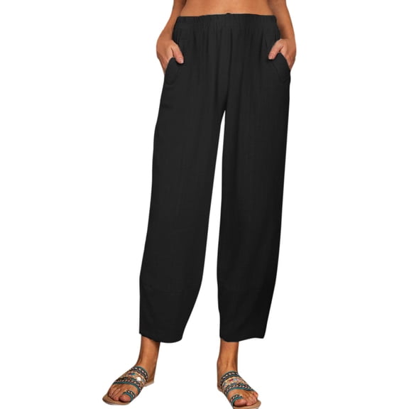 EDFBUYKRS Female Women Pants Casual Travel Pants Womens Tall Womens Casual Solid Color Loose Pockets Elastic Waist Pants Long Trousers Xl