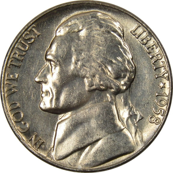 1958 Jefferson Nickel 5 Cent Piece BU Uncirculated Mint State 5c US Coin