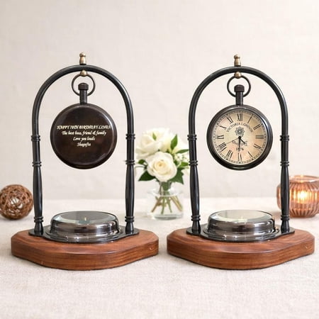 Personalized Brass Table Clock – Engraved Anniversary Gift for Him or Her, Vintage Desk Clock, Custom Wedding Gift, Office Décor