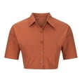 thumbnail image 3 of Mittory Women's Casual Short Sleeve Collar Twist Front Button Down Blouse Crop Top, 3 of 7