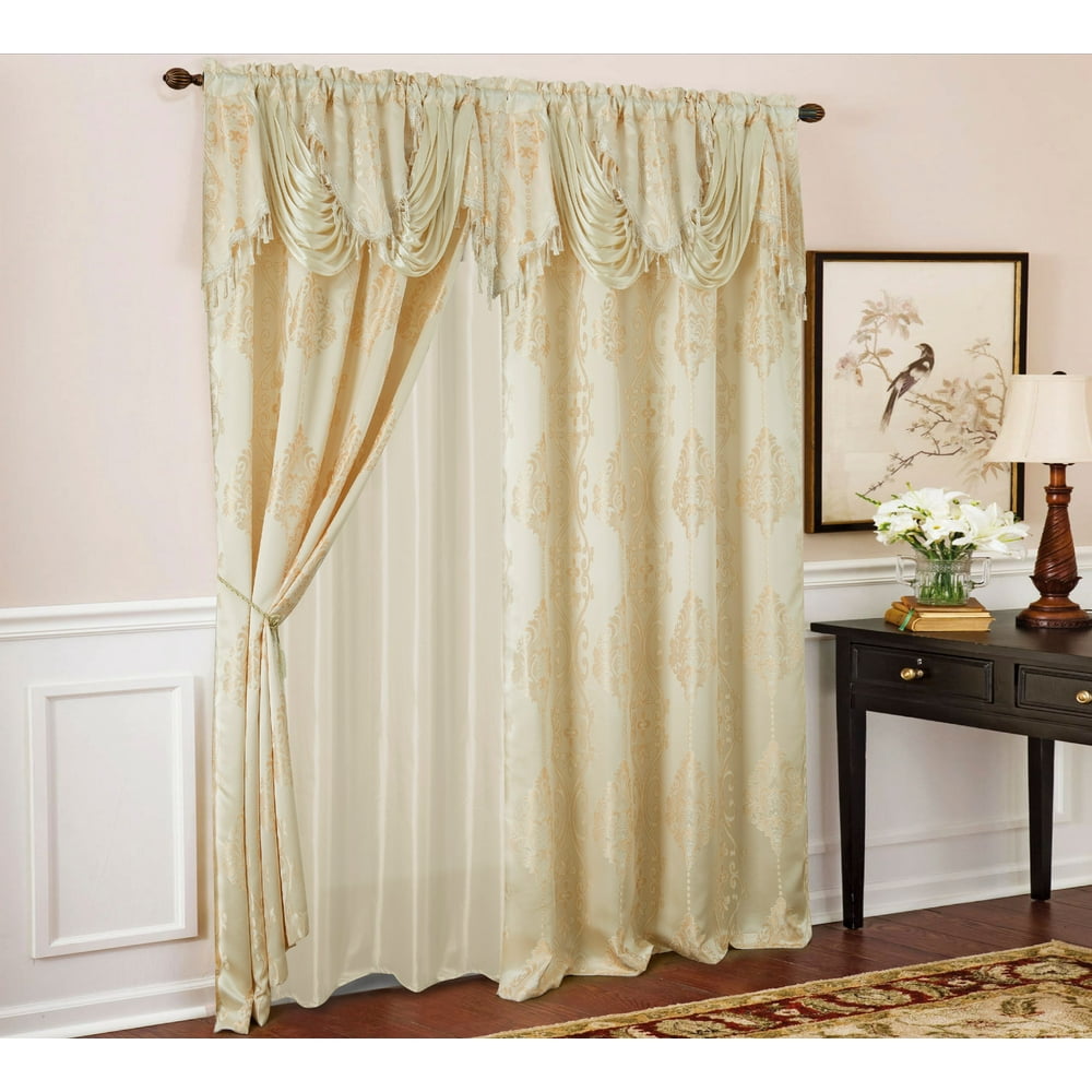Rosetta Damask Textured Jacquard 54 x 84 in. Curtain Panel w/ Attached