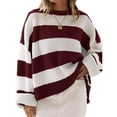 thumbnail image 2 of zaveiop Sweaters for Womens Fall Winter Y2K Oversized Preppy Jumper Sweaters Lightweight Knit Color Block Pullover Sweater (Z3-Wine, M), 2 of 5