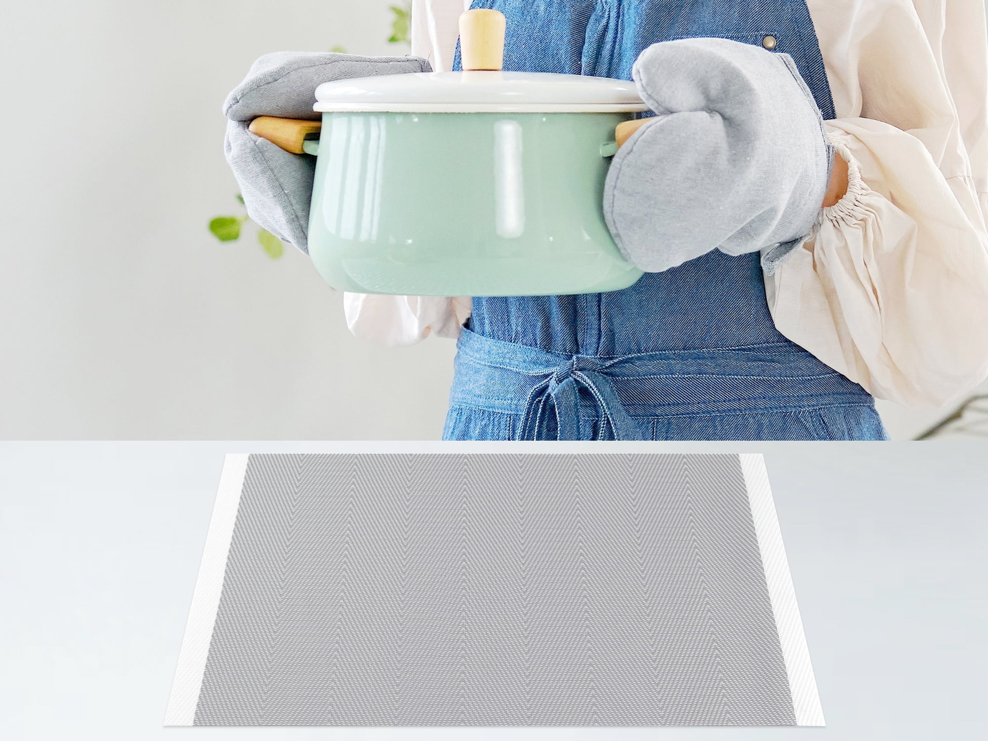 Unique Bargains Set of 6 Placemats for Kitchen Dining Table Decor Washable Gray