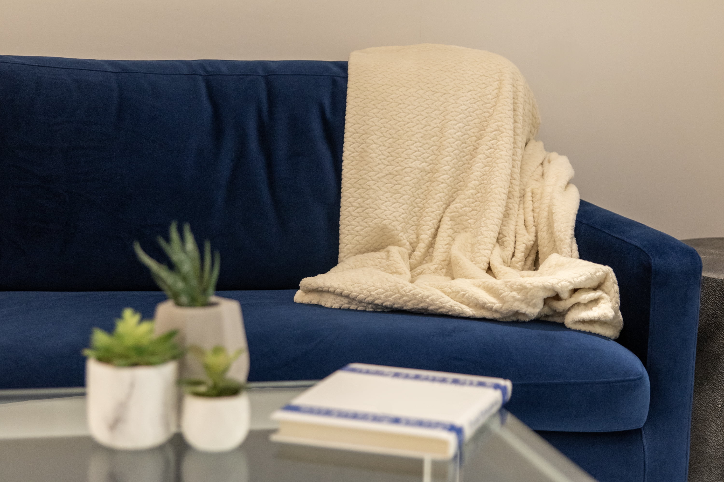 24 pack Trail maker 60”L x 50”W Chenille 250 GSM Throw Blankets in Beige