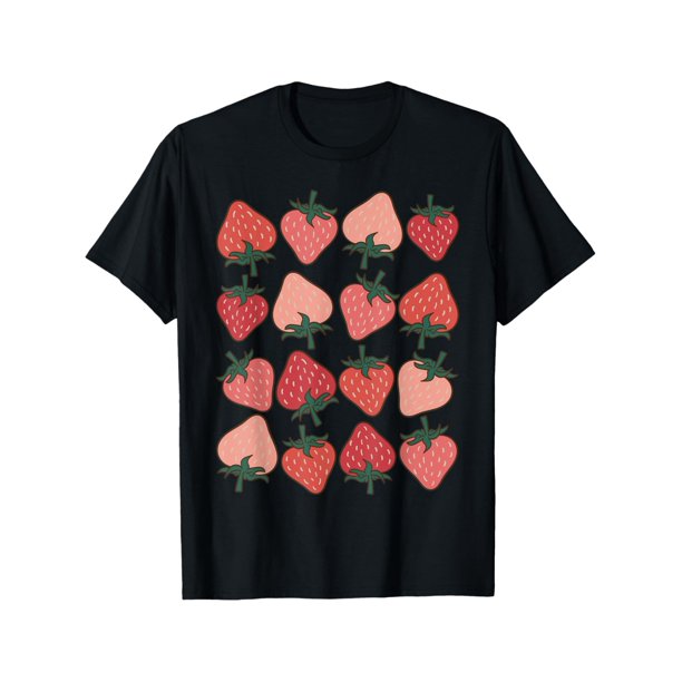 Women Strawberry Pattern Fruitarian Berry Strawberries Fruit Lover T-Shirt Tee Top