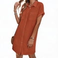 thumbnail image 3 of Women's Short Sleeve Shirt Dress – Collared Button Front Mini Dress with Dual Chest Pockets, 3 of 6