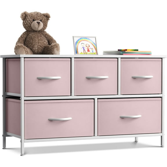 Sorbus Dresser with 5 Drawers - Furniture Storage Chest for Kid’s, Teens, Bedroom - Pink